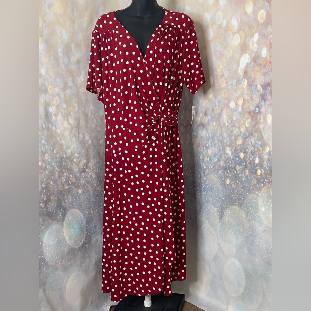 Robbie Bee  Textured Dot  Cap Sleeve Midi Dress Size 2X NWT Rust w/Ivory